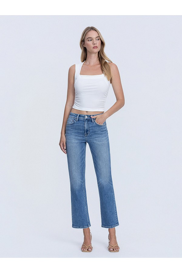 HIGH RISE DISTRESSED BACK HEM ANKLE...